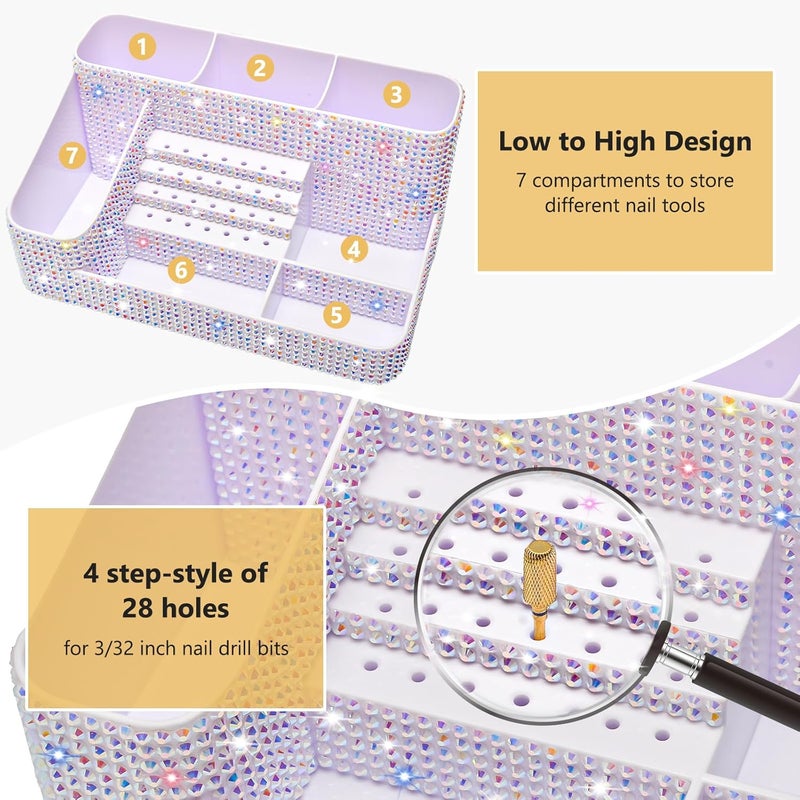 CGBE Nail Drill Holder, 28 Holes Drill Bit Holder for Nails, Professional Nail Tool Organizer, Nail Desk Organizer for Nail Tech, Nail Salon DIY Use - Bling dz-White (Not Including Nail Drill Set) - Image 2